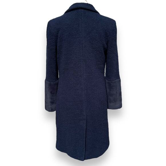 Hutch Tweed Faux-Fur Texture-Rich Wool-Blend Elaina Long Coat Navy Women's Small - Picture 4 of 10